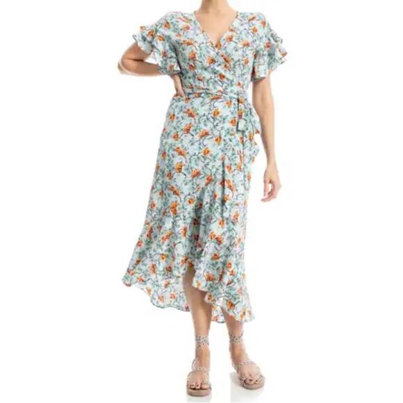 Max Studio ruffle crepe high low wrap midi dress size Medium M - Picture 1 of 8